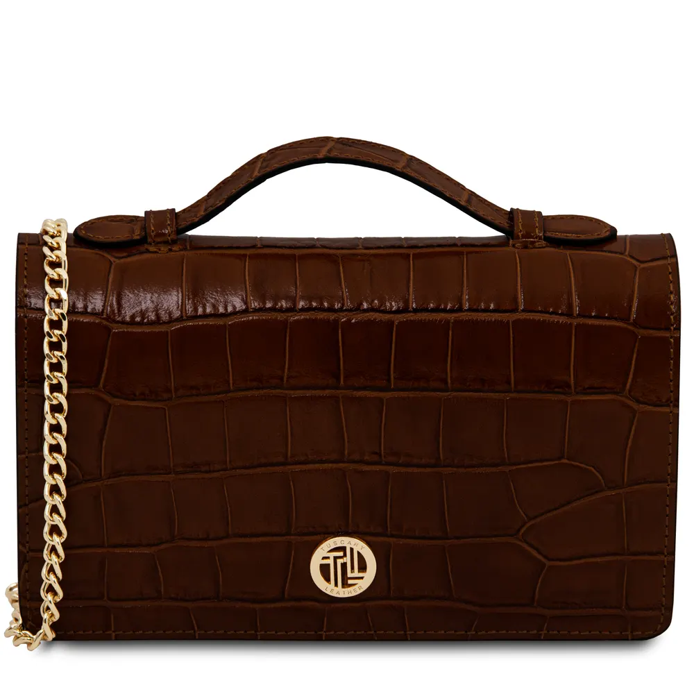Opera Croque Croc print leather clutch with chain strap