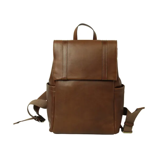 Leather Laptop Backpack with Trolley Strap