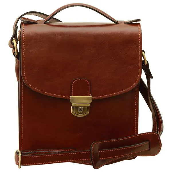 Men’s Leather Briefcase Shoulder Bag in Full-Grain Leather