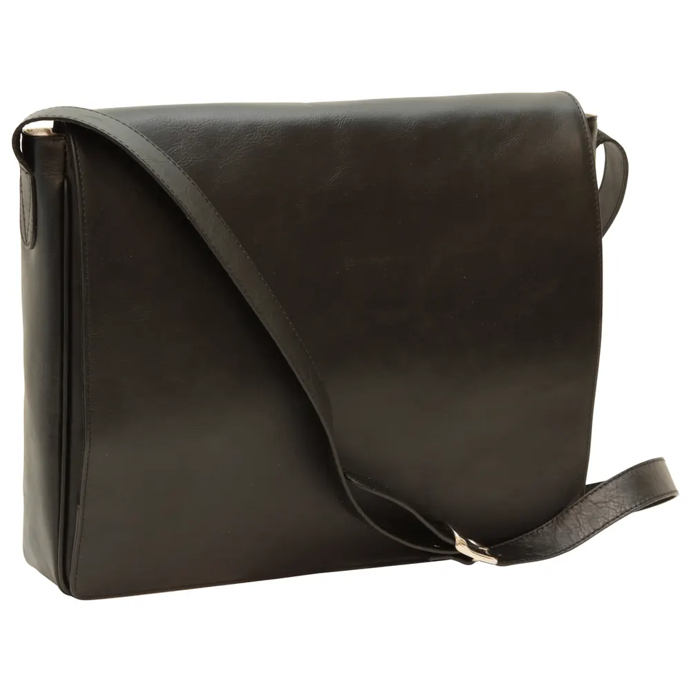 Italian Leather Messenger Bag for Men in Full-Grain Leather - Black