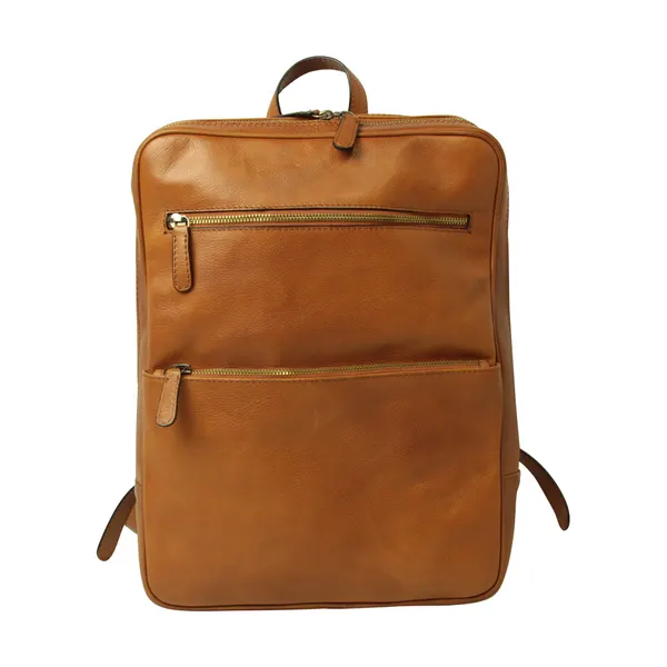 Leather backpack with trolley strap- Brown Colonial
