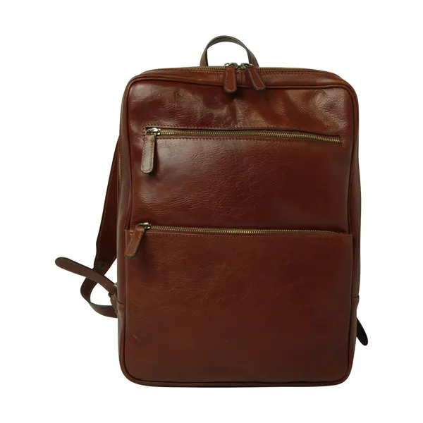 Leather back pack with backside troller strap