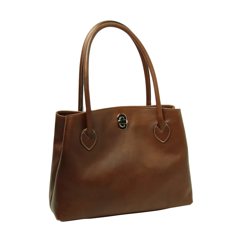 WOMAN’S TWO-HANDLE BAG IN TWO -TONE FULL-GRAIN LEATHER-CHESTNUT