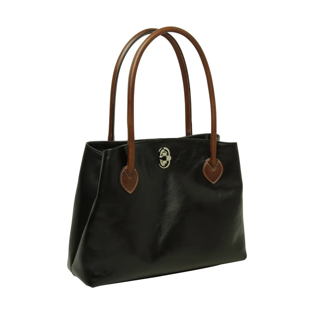 WOMAN’S TWO-HANDLE BAG IN TWO -TONE FULL-GRAIN LEATHER-BLACK