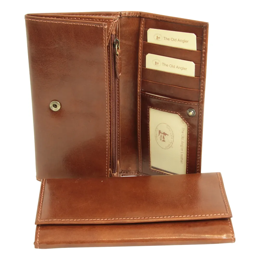 WOMEN'S LEATHER WALLET WITH EXTERNAL POCKET - BROWN