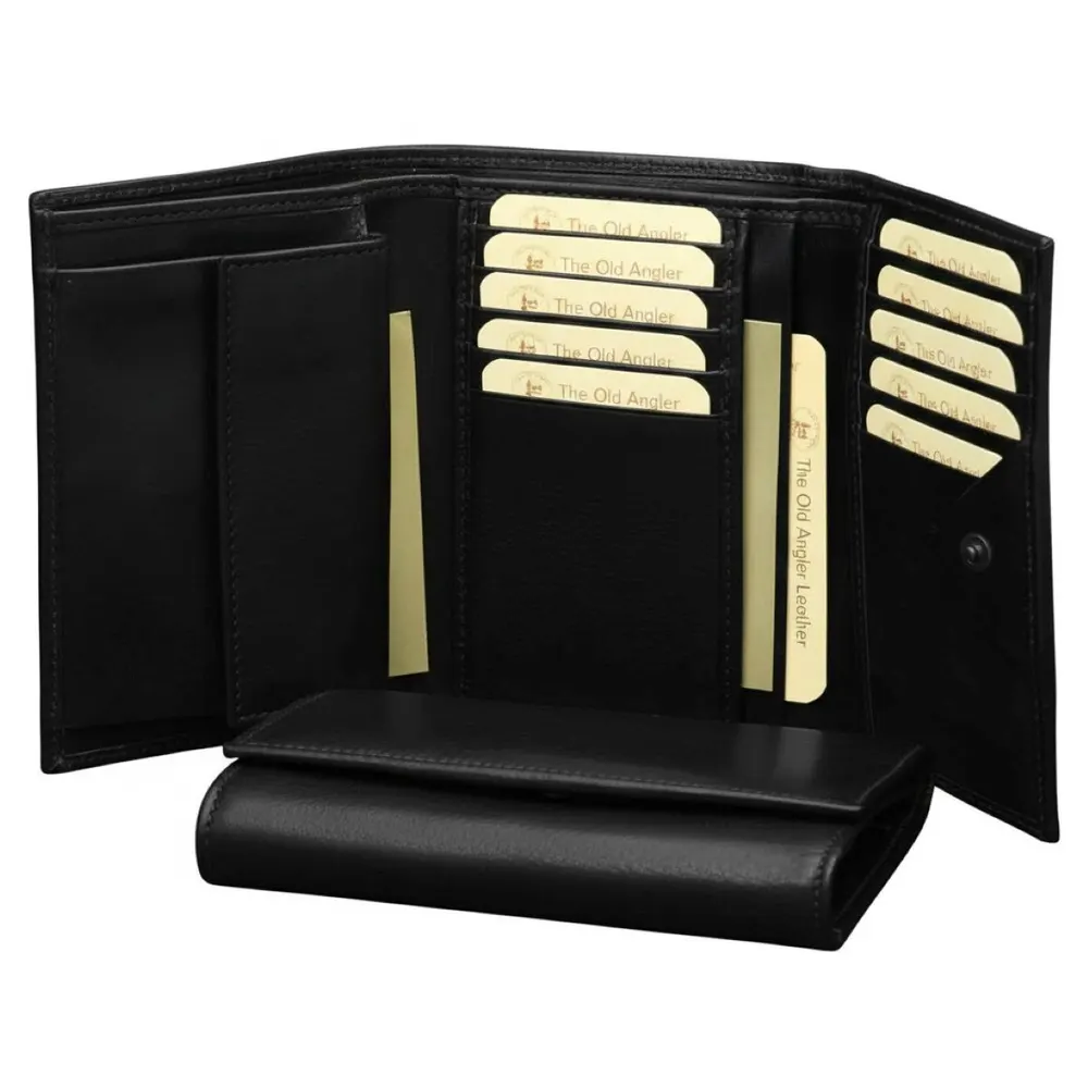 Women's Leather Trifold Wallet-Black